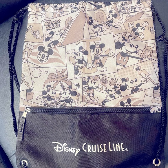 This Disney Cruise Line DCL Ships Comics Mickey Minnie Drawstring Backpack Bag